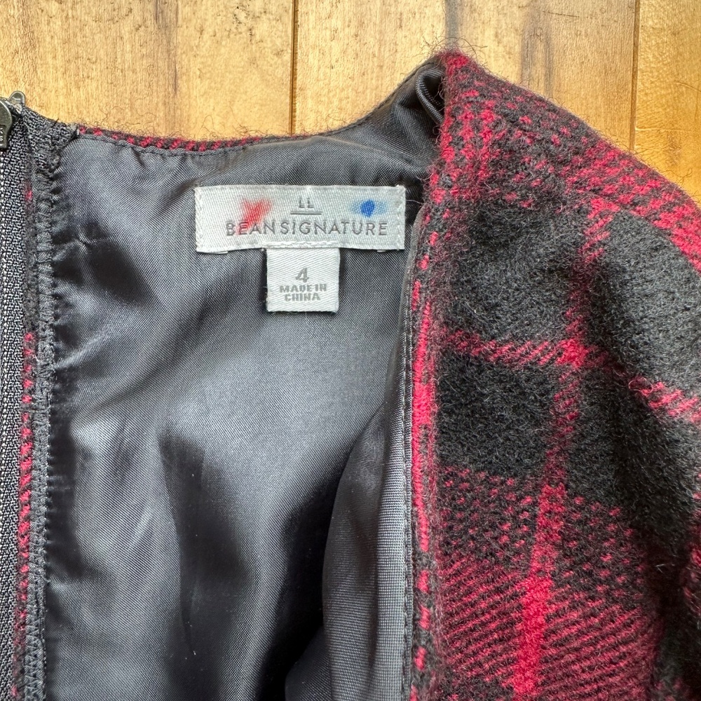 LL Bean Signature Red Black Tartan Buffalo Plaid Wool Sheath Dress Womens size 4 - Picture 5 of 8